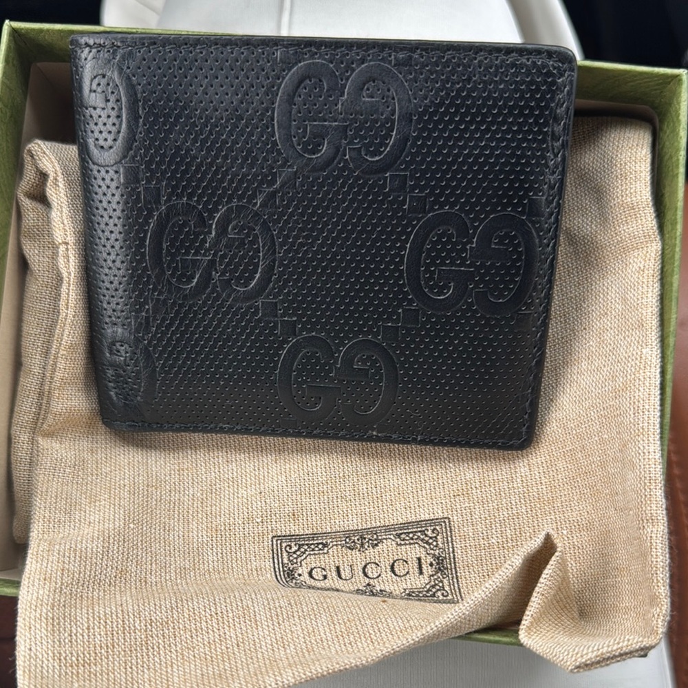 Gucci Embossed Black Leather Card Holder